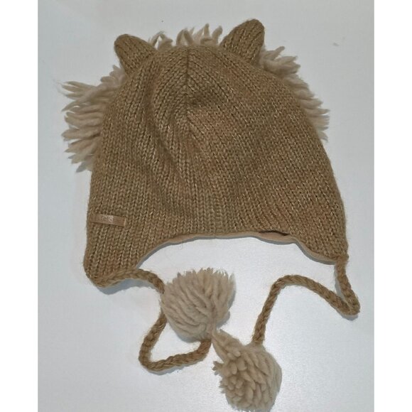 Lion-Themed Knit Winter Hat Ear Flaps & Pom-Poms By DeLux  80% Wool & 20% Nylon - Picture 3 of 7